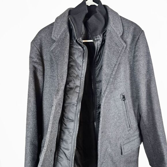 Sisley Men's Long Gray Wool Blend  Peacoat Size Euro size 50 US 40 Medium/Large - Picture 2 of 9